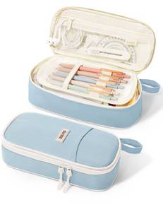 lot 8162 image: SUNEE Cute Pencil Case, Aesthetic Pen Pouch, Colored Large Pencil Bag with Zipper, Kawaii Stationery Storage and Organizer, School Supplies for Teen and Adult Girls, Blue