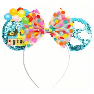 lot 8184 image: bianbaistar Blue Sequined Mouse Ears Headband, Balloon House Bow Accents