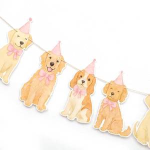lot 8193 image: Dog Themed Birthday Party Banner, Golden Retriever Puppy Design Kids Baby Dog Birthday Party Supplies