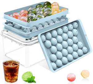 lot 8196 image: Ice Cube Tray with Lid and Bin �� Round Ice Cube Trays for Freezer, BPA-Free Food-Grade Ice Mold, Stackable Ice Ball Maker, Iced Bucket Kits, Circle Ice Tray for Cocktails, Whiskey, Coffee, and Drinks