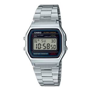lot 8219 image: Casio A158WA Series  Unisex Digital Watch  SilverBlack  Vintage  WR  100 SEC Stop Watch  Daily Alarm  Regular Time Keeping Hour, Minute, Second, PM, Date, Day  Led Light  7 Yr Battery