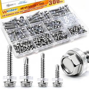 lot 8228 image: weideer 300pcs #8#10 Self Tapping Screws for Metal,410 Stainless Steel