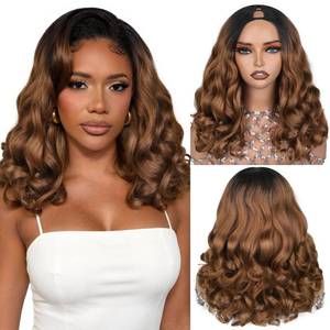 lot 8237 image: HANNE Yaki Curly V Part Wig Half Wigs for Black Women(Ombre Brown)