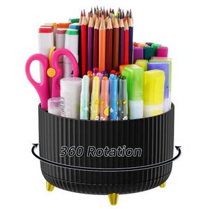 lot 8245 image: Marbrasse Desk Organizer, 360-Degree Rotating Pen Holder, Desk Organizers and Accessories with 5 Compartments Pencil Holder, Art Supply Storage Box Caddy for Office, Home (Black)