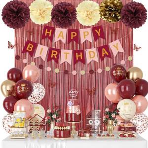 lot 8250 image: Burgundy Birthday Decorations for Women Girls with Butterfly Stickers