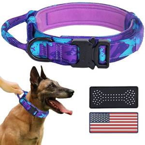 lot 8279 image: Hotsky Upgrate Heavy Duty Tactical Dog Collar with Handle,Purple Camo,L