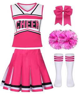 lot 8289 image: ZGXYZXMY Cheerleader Costume for Girls Cheerleading Outfit Kids Halloween Party Birthday Gift (Pink, 5-6 Years)