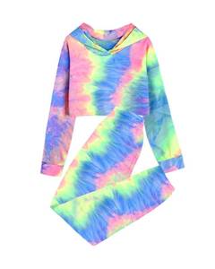 lot 10346 image: Meikulo Girls Crop Tops Hoodies Kids Tie Dye Tracksuits Workout Tops Pants Set Sweatshirts Long Jogger Sweatpants 2 Piece Outfits Sweatsuit 11-12 Years