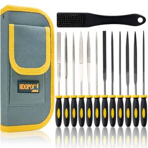 lot 10355 image: Needle Files Set, 13PCS with 6 Diamond File & 6 Steel Files, Cleaning Brush & Tool Bag for Jewlers Wood Metal Work DIY