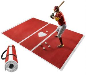 lot 13007 image: CyDuan 6 x 4 ft Baseball Hitting Mat, Red