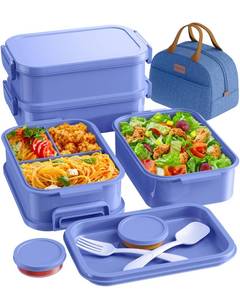 lot 13033 image: KEMETHY Adults Bento Lunch Box Set 74oz 3-Tier Purple