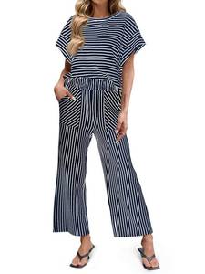 lot 13965 image: Tankaneo Womens Striped Two Piece Lounge Set Navy