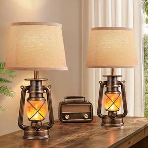 LEDIARY 18.72" Black Gold Lantern Table Lamps Set of 2