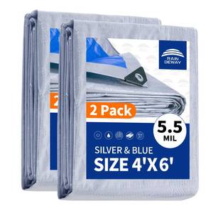 lot 13983 image: RAINDEWAY Waterproof Tarp 4x6 Ft 5.5 Mil 2-Pack