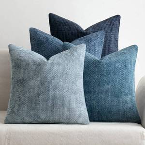 lot 13994 image: MIULEE Chenille Pillow Covers Blue 18x18 Pack of 4