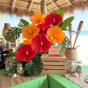 lot 14016 image: Glenmal Hawaiian Hibiscus Crepe Paper Flowers 6-Piece Set