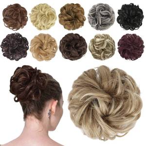 lot 14018 image: FESHFEN Messy Bun Hair Piece Wavy Synthetic Chignon