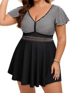 lot 14028 image: Arolina Plus Size Tankini Swimsuit Tummy Control Black Stripe