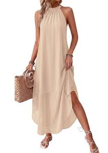 lot 14090 image: PRETTYGARDEN Womens Halter Maxi Dress Beige M