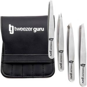lot 14100 image: Tweezer Guru 4-Piece Eyebrow Tweezer Set with Case