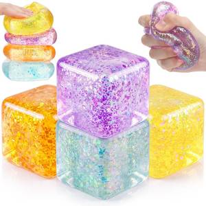 lot 14141 image: JolliLudo Glitter Cube Stress Sensory Squeeze Ball