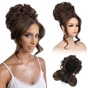 lot 18159 image: REECHO Messy Bun Hair Piece with Bangs and Drawstring