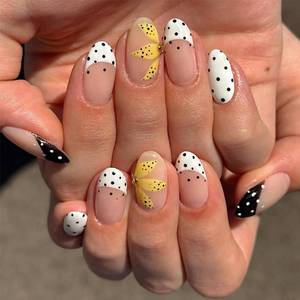 lot 18164 image: IMRAIN Press On Nails Medium Almond Acrylic Black White