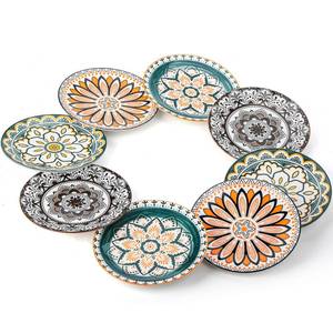 lot 19231 image: Foraineam 8 Pieces Salad Plates, 8.5 Inch Porcelain Floral Dessert Plates, Colorful Round Lunch Plate Sets for Appetizer Salad Fruit Snack, Dishwasher and Microwave Safe