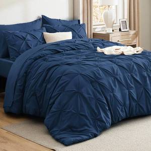 lot 19233 image: Bedsure 7-Piece Full Size Comforter Sets & Sheets, Navy Blue Full Bedding