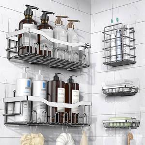 lot 19236 image: EUDELE 5-Pack Adhesive Shower Caddy Organizer, Large Capacity Rustproof Stainless Steel Shower Shelves, No Drill Bathroom Storage for Shower, Kitchen & Home Decor