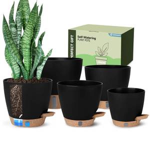 lot 19240 image: Goproauto Self-Watering Pots for Indoor Plants with Visible Water Window,566.5810 Inch Outdoor Flower Pots with Drainage Holes & Reservoir for Patio, Home Decor (Black)