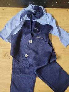 lot 20335 image: Boys Long Sleeve Dress Shirt and Dress Pants Set Navy Blue Light Blue (3-6 Months)