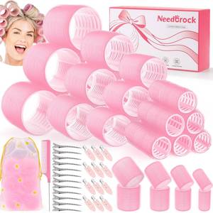 lot 20348 image: 4 Sizes Heatless Rollers Hair Curlers Set with Clips Comb Storage Bag, Pink