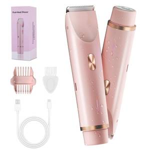 lot 20349 image: 2-in-1 Bikini Trimmer for Women, Bikini Shaver with Dual Heads, Body and Facial Hair Removal, Rechargeable Cordless Electric Razors for Face Chin Pubic Underarm Legs, IPX7 Waterproof, Pink (Used)