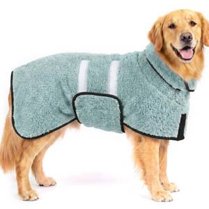 lot 20350 image: Dog Bathrobe, Super Absorbent for Small to Large Dogs, Light Green XL (USED)