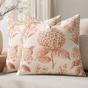 lot 20367 image: SWANCOCO Set of 2 Decorative Floral Pillow Covers 18x18 Inch Autumn Orange