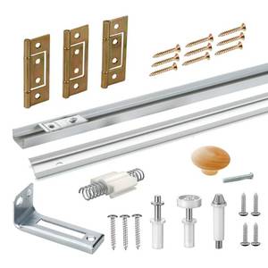 lot 20375 image: Bifold Door Hardware Kit with Track, Top & Bottom Pivot, Spring, Metal Pivot Pin and Steel Track (36 inch)