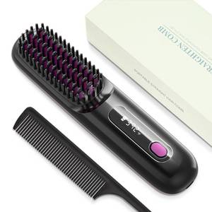 lot 20376 image: Cordless Hair Straightening Brush, Ceramic Ionic Anti-Frizz Hair Brush, 30 Second Quick Heat Up, Adjustable Temperature, Travel Portable Styling Tool for All Hair Types��Midnight Black��