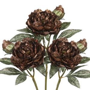 lot 20393 image: Briful 3PCS Artificial Christmas Peony Flower Stems, 15in Silk Peonies with Bud Fake Peony Floral Arrangement for Xmas Home Vase Party Wedding Bouquet Decor, Coffee Brown