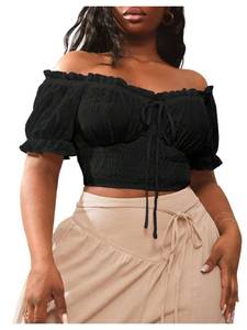 lot 20399 image: WDIRARA Womens Plus Size Off The Shoulder Crop Top Black 3XL