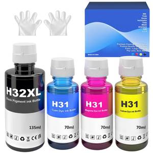 lot 20402 image: SHUOLEI 31 32XL Ink Bottle Set Compatible with HP Smart Tank 5102 7602 5100 7001 6001 7301 5101 5000 570 Plus 651 551 455 457 450 All-in-One Printer Ink (4-Pack, Black Cyan Magenta Yellow)