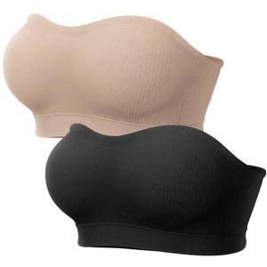 lot 20408 image: LetsJoli Strapless Bras for Women Push Up Bandeau Wireless Tube Padded Bra Medium (Tan and Sand Color, Lace)