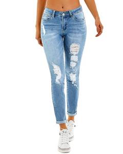 lot 20412 image: RHODANTHE Womens Ripped Boyfriend Jeans Stretch Skinny Trendy Jean Women Straight Distressed Jeans (Size 8)