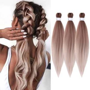 lot 20420 image: Pre-Stretched Braiding Hair Ombre Brown Braiding Hair Extensions 26 Inch 3 packs Hot Water Setting Professional Soft Yaki Synthetic Crochet Braids