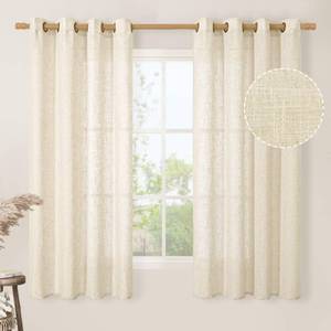lot 20421 image: LAMIT Beige Linen Curtains 63 inch Length 2 Panels for Living Room