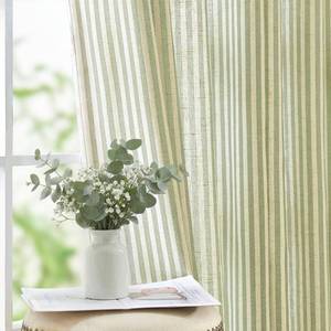 lot 20425 image: jinchan Linen Curtains 63 Inch Sage Green Stripe on Beige Grommet 2 Panels