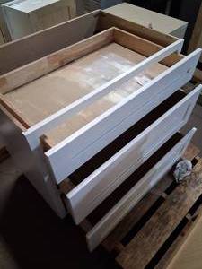 lot 110 image: 36 white shaker 3 drawer base cabinet with soft-close drawer guides & 12 plywood box construction