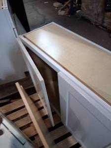 lot 108 image: 30 two door white shaker wall cabinet with soft-close hinges & 12 plywood box construction