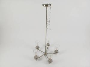 lot 20039 image: 5 Light Brushed Nickel Pendant Chandelier