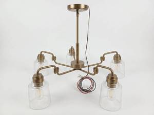 lot 20040 image: Brass 5-Light Pendant Chandelier w Clear Glass Shades